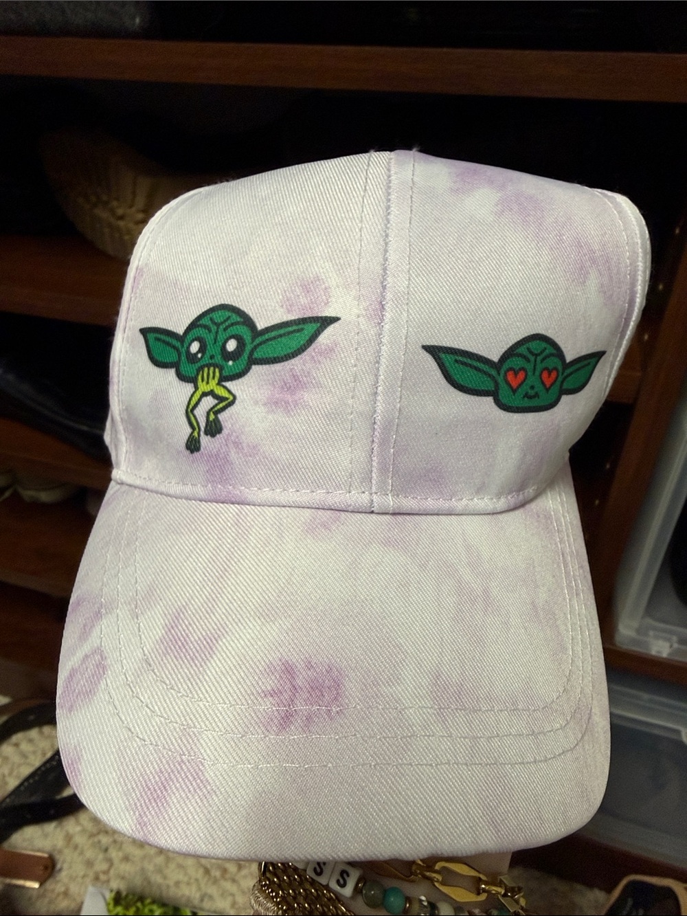 Womens Juniors Pink Tie-Dye Baby Yoda Baseball Cap